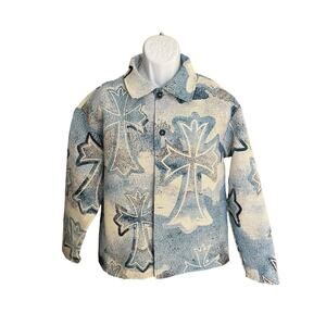 Rebel Vengeance Men's S Tapestry All Over Print Jacket Chrome Hearts Cross NWT